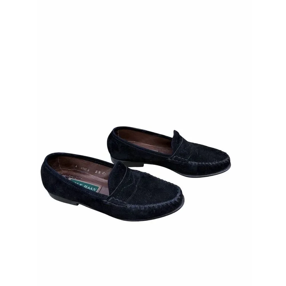 Cole Haan Tori Black Suede Penny Loafers/Flats Shoes 5.5 Classic Preppy